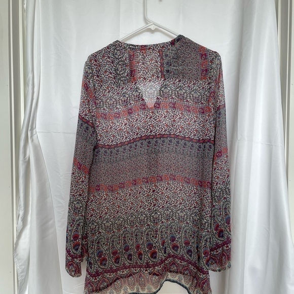 Converse One Star Women's Sheer Button Down Bohemian Paisley Long Sleeve Tunic  - Picture 4 of 6